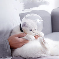 HKM-5087677 Cat and Dog Space Hood - Adjustable ABS Pet Head Cover in White, Sizes M and L Available