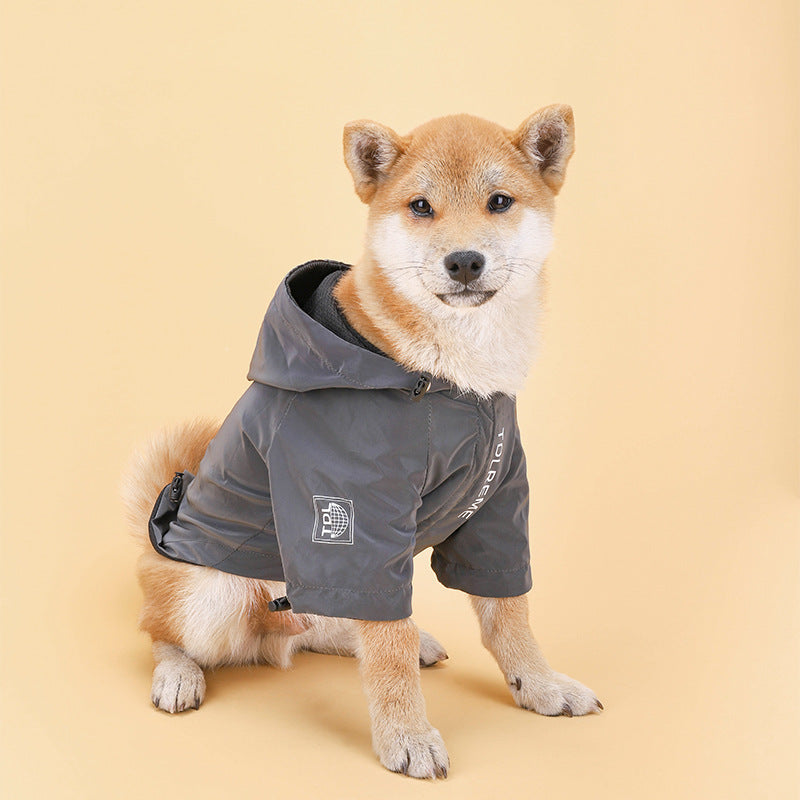 HKM-5088189 Rainproof Hooded Jacket for Small to Medium Dogs - Casual Polyester Clothing in Gray