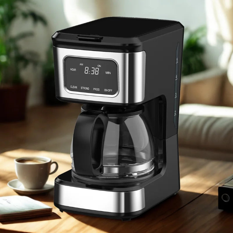 HKM-509011 4-Cup Touch Screen Coffee Maker with Stainless Steel Accents and High-Quality Glass Carafe
