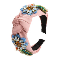 HKM-509011 Floral Diamond-Studded Fabric Headband for Women - Green, Blue, Pink, 5.5cm Wide