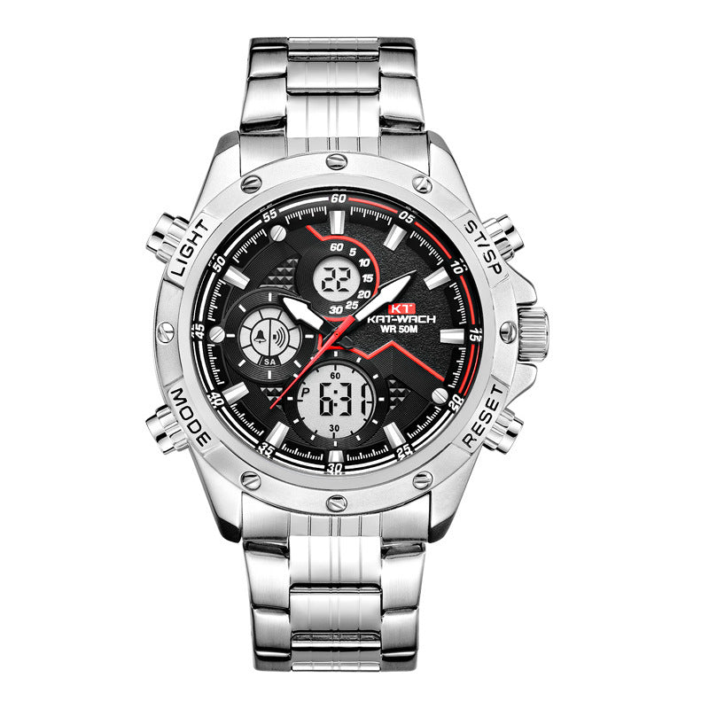 HKM-509011 Waterproof Smart Watch with LED Light, Stainless Steel Design, 15-21cm Adjustable Length, 172g Weight