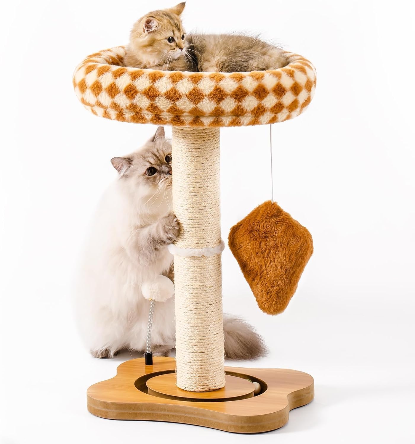 HKM-5094205 Multi-Functional Cat Scratching Post with Cozy Bed, Sisal Scratcher, and Interactive Ball Track for Indoor Cats