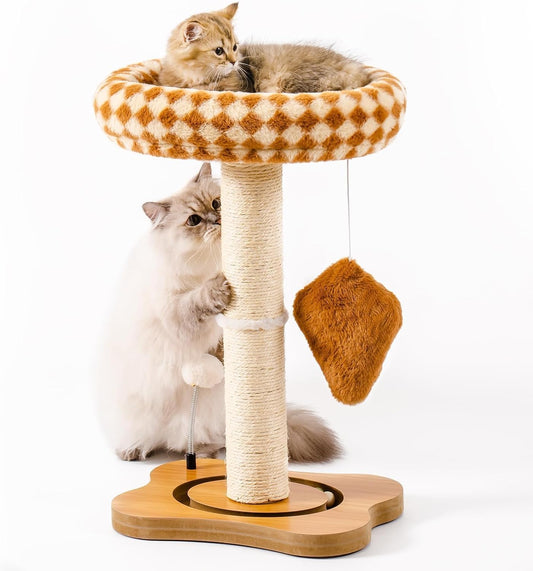HKM-5094205 Multi-Functional Cat Scratching Post with Cozy Bed, Sisal Scratcher, and Interactive Ball Track for Indoor Cats