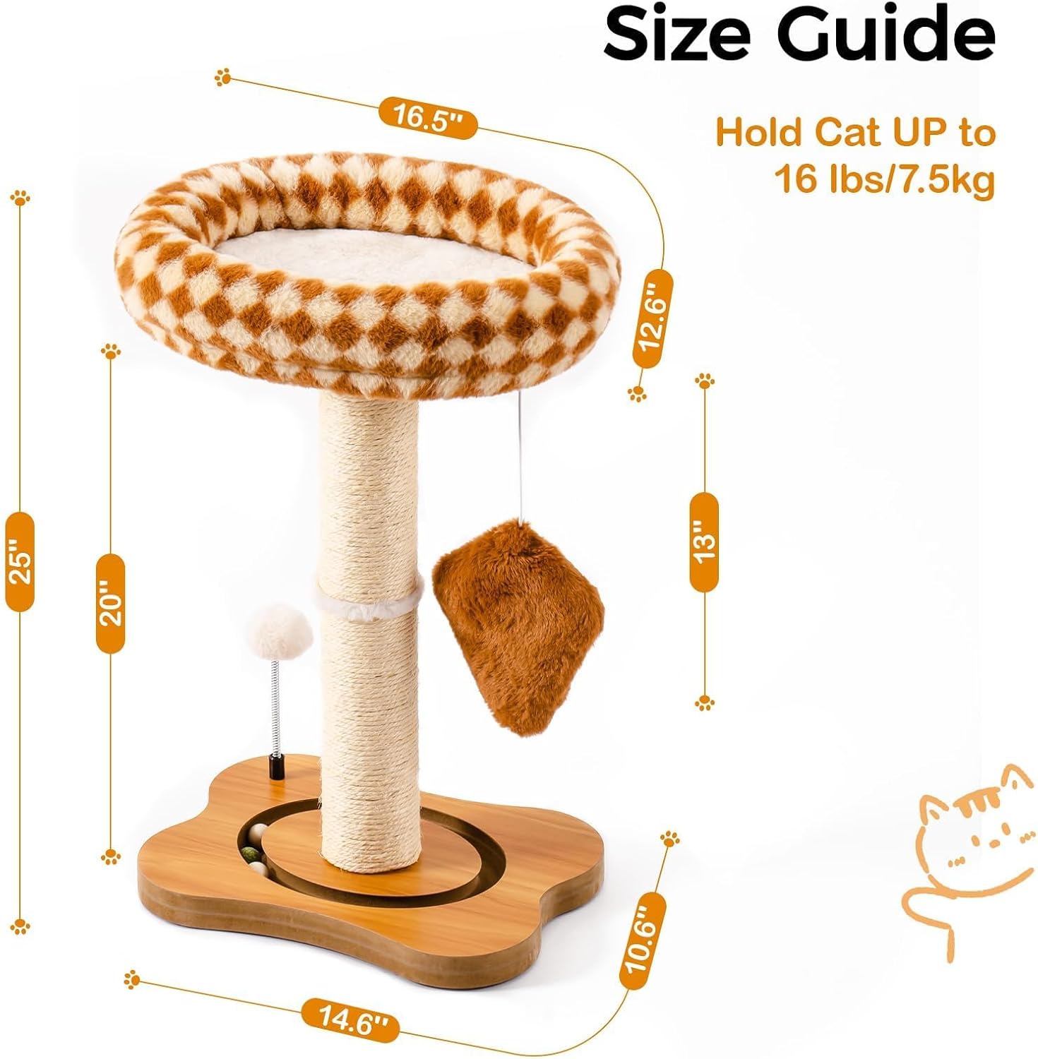 HKM-5094205 Multi-Functional Cat Scratching Post with Cozy Bed, Sisal Scratcher, and Interactive Ball Track for Indoor Cats
