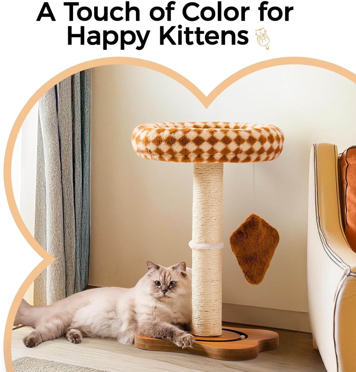 HKM-5094205 Multi-Functional Cat Scratching Post with Cozy Bed, Sisal Scratcher, and Interactive Ball Track for Indoor Cats