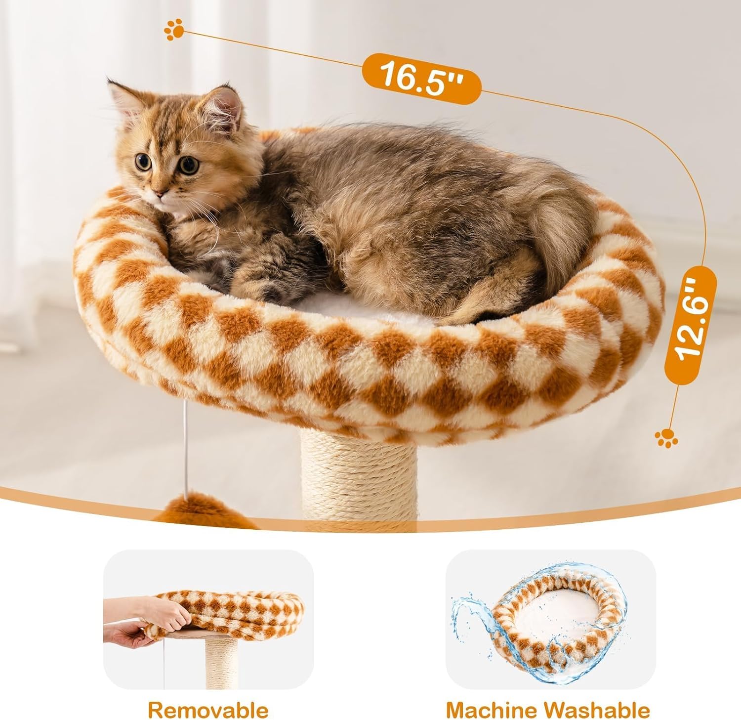 HKM-5094205 Multi-Functional Cat Scratching Post with Cozy Bed, Sisal Scratcher, and Interactive Ball Track for Indoor Cats