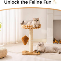 HKM-5094205 Multi-Functional Cat Scratching Post with Cozy Bed, Sisal Scratcher, and Interactive Ball Track for Indoor Cats