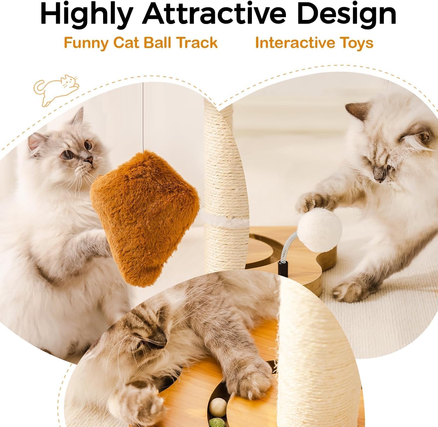 HKM-5094205 Multi-Functional Cat Scratching Post with Cozy Bed, Sisal Scratcher, and Interactive Ball Track for Indoor Cats