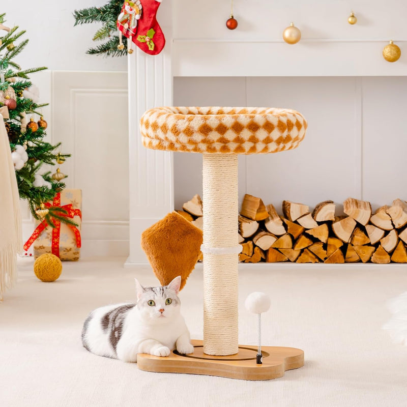 HKM-5094205 Multi-Functional Cat Scratching Post with Cozy Bed, Sisal Scratcher, and Interactive Ball Track for Indoor Cats