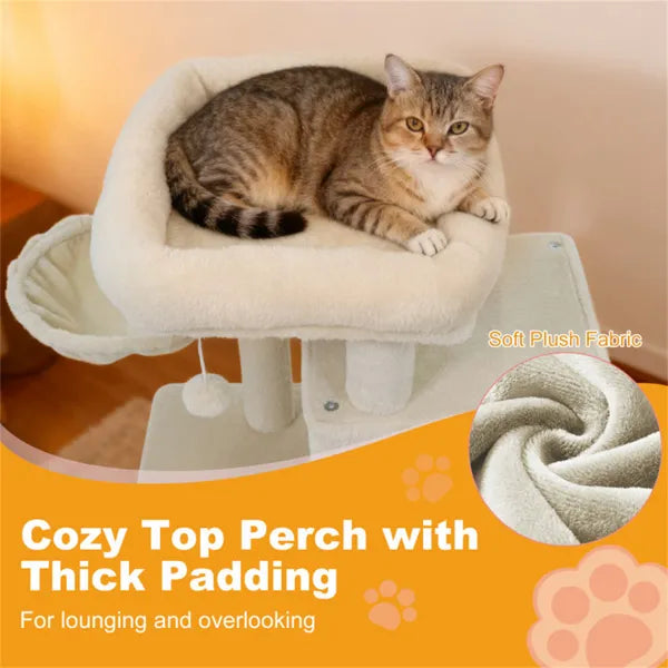HKM-5095229 Multi-Level Beige Cat Tree with Condo, Sisal Scratching Posts, and Anti-Toppling Device