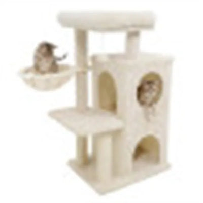 HKM-5095229 Multi-Level Beige Cat Tree with Condo, Sisal Scratching Posts, and Anti-Toppling Device