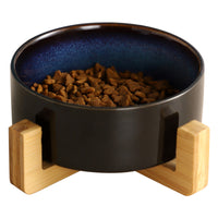 HKM-5095741 Starry Sky Ceramic Cat and Dog Bowl Set with Wooden Frame, Adjustable Capacity 400ml & 800ml