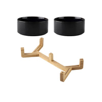 HKM-5095741 Starry Sky Ceramic Cat and Dog Bowl Set with Wooden Frame, Adjustable Capacity 400ml & 800ml