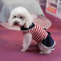 HKM-5096125 Striped Denim Skirt for Pets - Red and White, Princess Style, Multiple Sizes Available