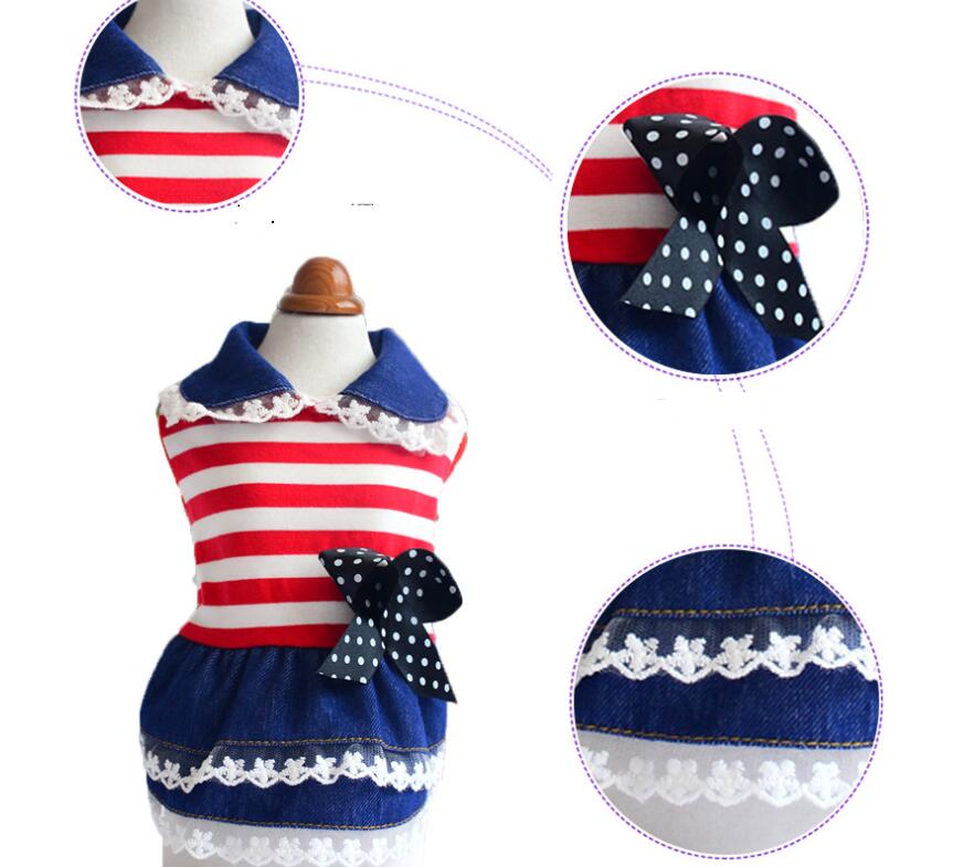HKM-5096125 Striped Denim Skirt for Pets - Red and White, Princess Style, Multiple Sizes Available