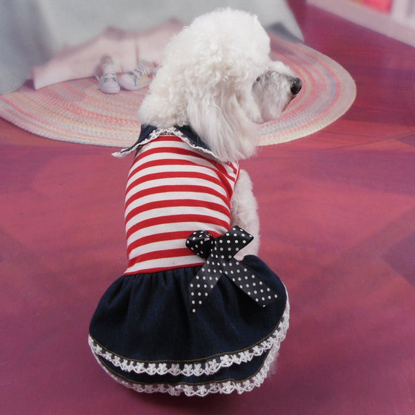 HKM-5096125 Striped Denim Skirt for Pets - Red and White, Princess Style, Multiple Sizes Available