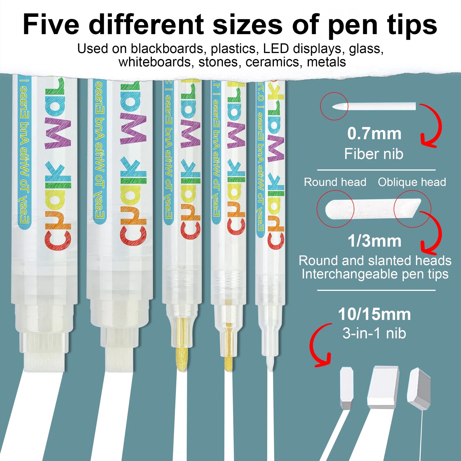 HKM-509715 Water-Based Liquid Chalk Markers, Double-Sided, 15mm Tip, Non-Toxic, 8 Assorted Colours for DIY Art Projects