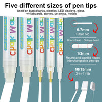 HKM-509715 Water-Based Liquid Chalk Markers, Double-Sided, 15mm Tip, Non-Toxic, 8 Assorted Colours for DIY Art Projects