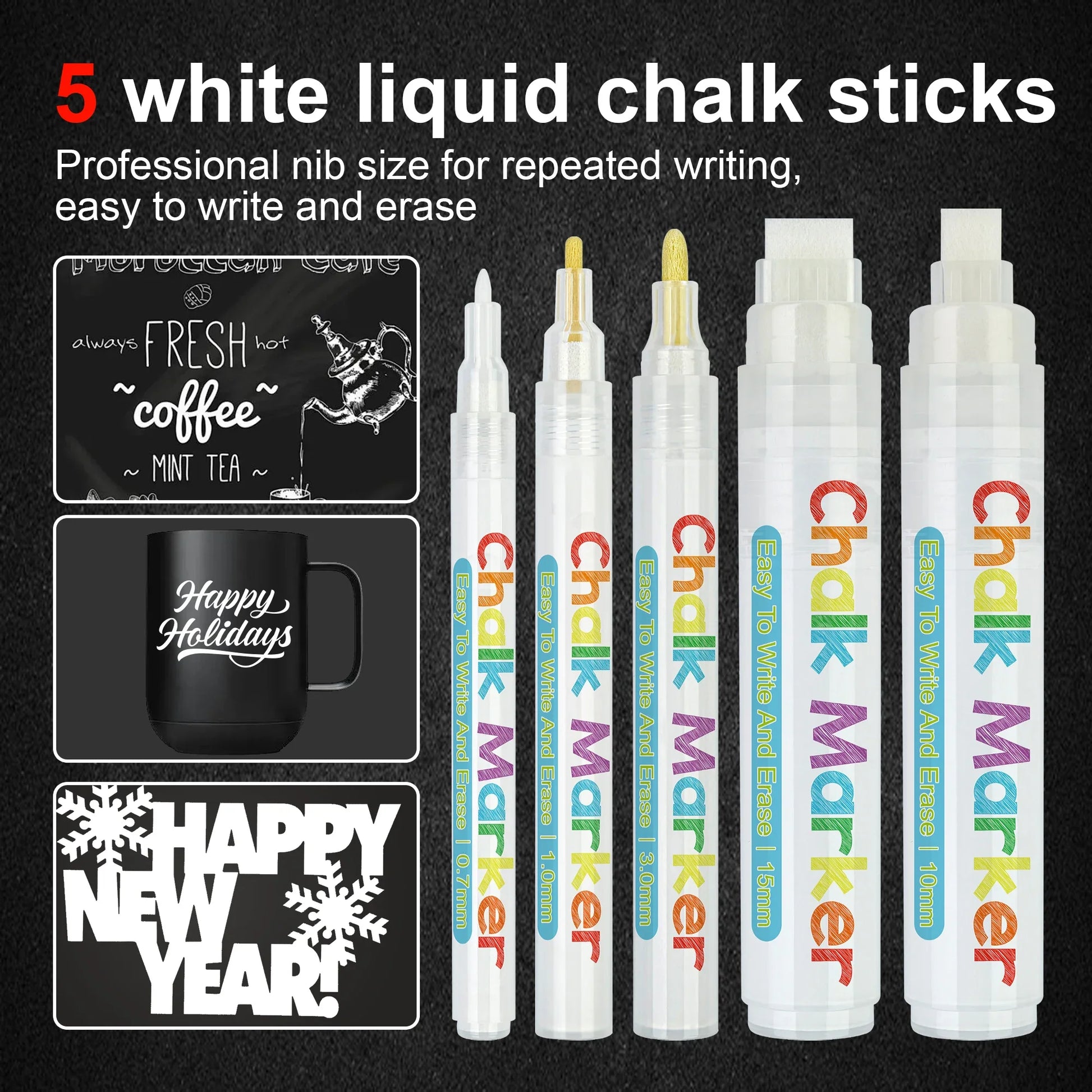 HKM-509715 Water-Based Liquid Chalk Markers, Double-Sided, 15mm Tip, Non-Toxic, 8 Assorted Colours for DIY Art Projects