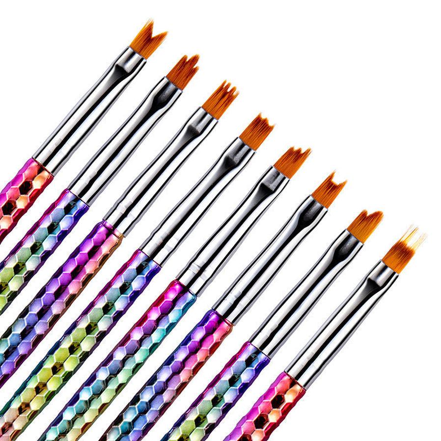 HKM-509907 8-Piece Nail Art Brush Set for Flower Designs - Gradient Petal Pens with Nylon Fiber Tips