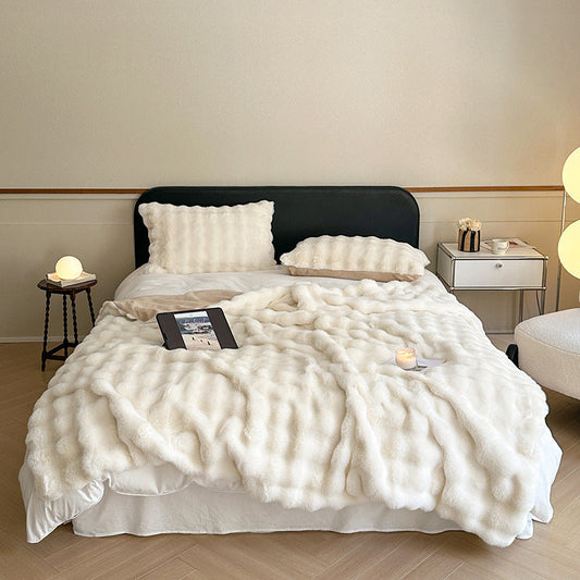 HKM-509907 Thickened Warm Fur Blanket in Multiple Sizes - Soft Suli Long Hair & Milk Velvet Options