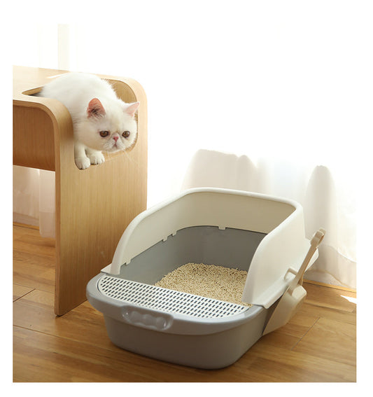 HKM-5099197 Semi-Enclosed Cat Litter Basin for Kittens and Adult Cats - Compatible with Various Cat Litters