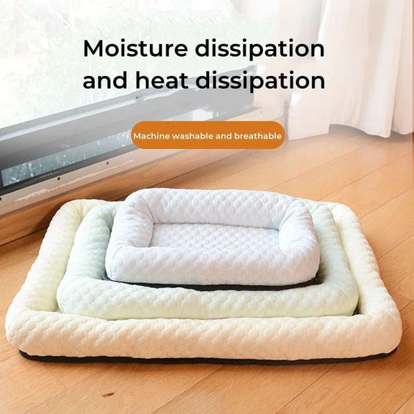 HKM-5099581 Cooling Cat Bed Cushion for Dogs and Puppies - Breathable Square Sleep Mat in Green