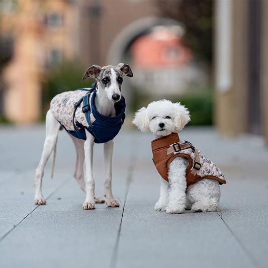 HKM-5100093 Warm Cotton-Padded Dog Clothes for Winter - Dark Blue & Amber, Sizes S to 2XL