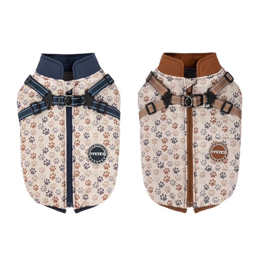 HKM-5100093 Warm Cotton-Padded Dog Clothes for Winter - Dark Blue & Amber, Sizes S to 2XL