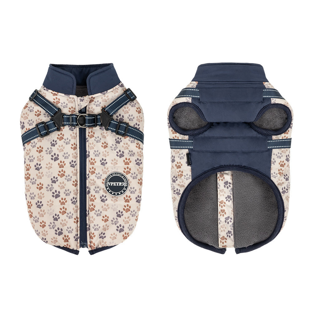 HKM-5100093 Warm Cotton-Padded Dog Clothes for Winter - Dark Blue & Amber, Sizes S to 2XL