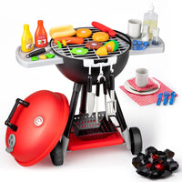 HKM-510227 Kids BBQ Grill Play Set with Realistic Sounds and Lights - 34 Piece Cooking Toy for Ages 2-13