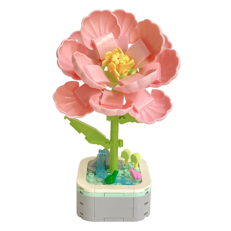 HKM-510419 Building Blocks Flower Set - Creative DIY Toy for Kids, Eco-Friendly Flower Potted Plant Construction Puzzle