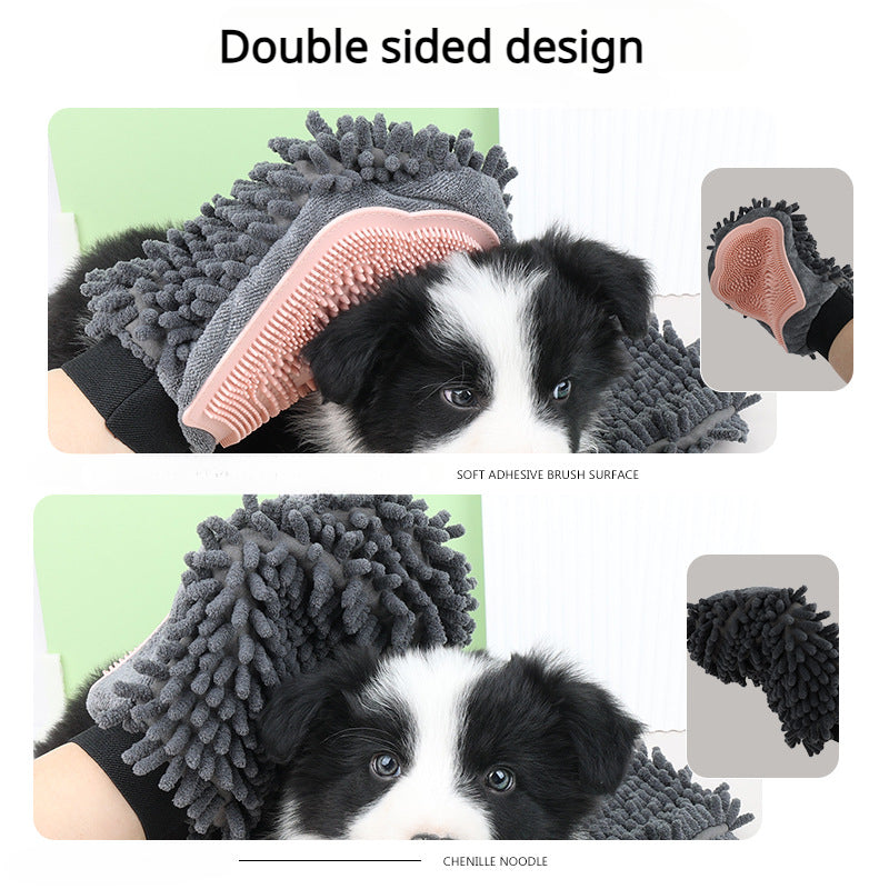 HKM-5104573 2-in-1 Pet Grooming Glove with Silicone Brush for Bathing and Massaging Pets