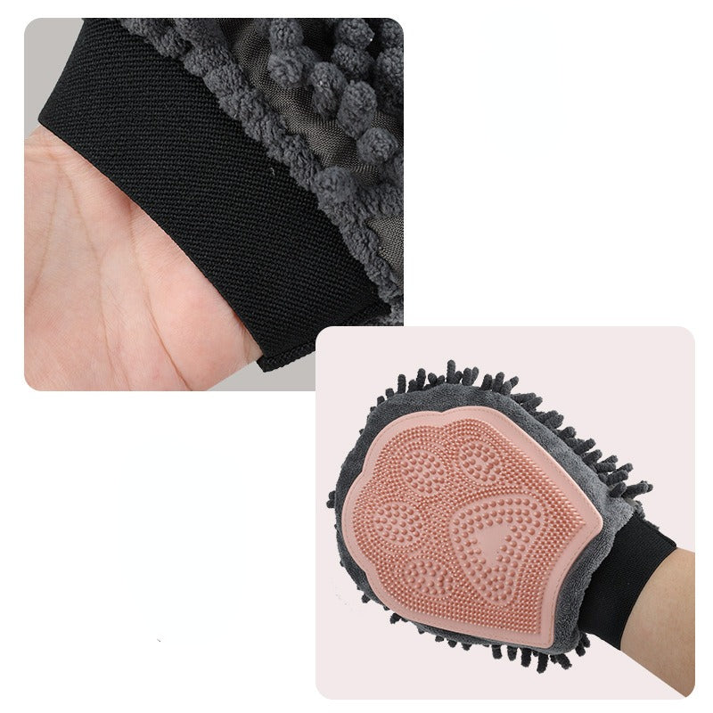 HKM-5104573 2-in-1 Pet Grooming Glove with Silicone Brush for Bathing and Massaging Pets