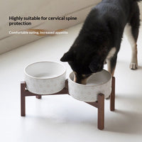 HKM-5105085 Ceramic Elevated Anti-Spill Cat and Dog Bowl with Dual-Bowl Design - Various Sizes Available