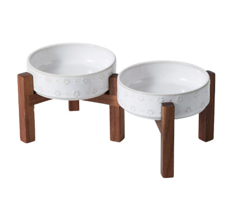 HKM-5105085 Ceramic Elevated Anti-Spill Cat and Dog Bowl with Dual-Bowl Design - Various Sizes Available