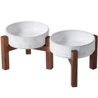 HKM-5105085 Ceramic Elevated Anti-Spill Cat and Dog Bowl with Dual-Bowl Design - Various Sizes Available