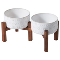 HKM-5105085 Ceramic Elevated Anti-Spill Cat and Dog Bowl with Dual-Bowl Design - Various Sizes Available