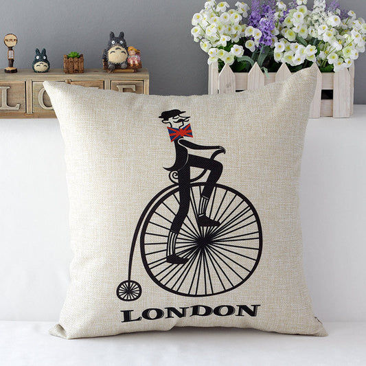 HKM-510547 Retro British Style Cotton Cushion Cover with Cartoon Pattern, 45x45cm