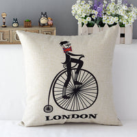 HKM-510547 Retro British Style Cotton Cushion Cover with Cartoon Pattern, 45x45cm