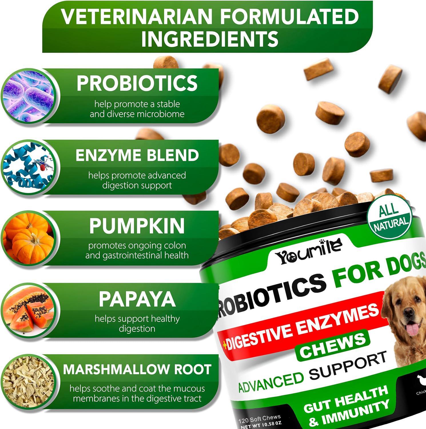 HKM-5107133 Probiotics Soft Chews for Dogs - Supports Seasonal Allergies, Gut and Digestive Health