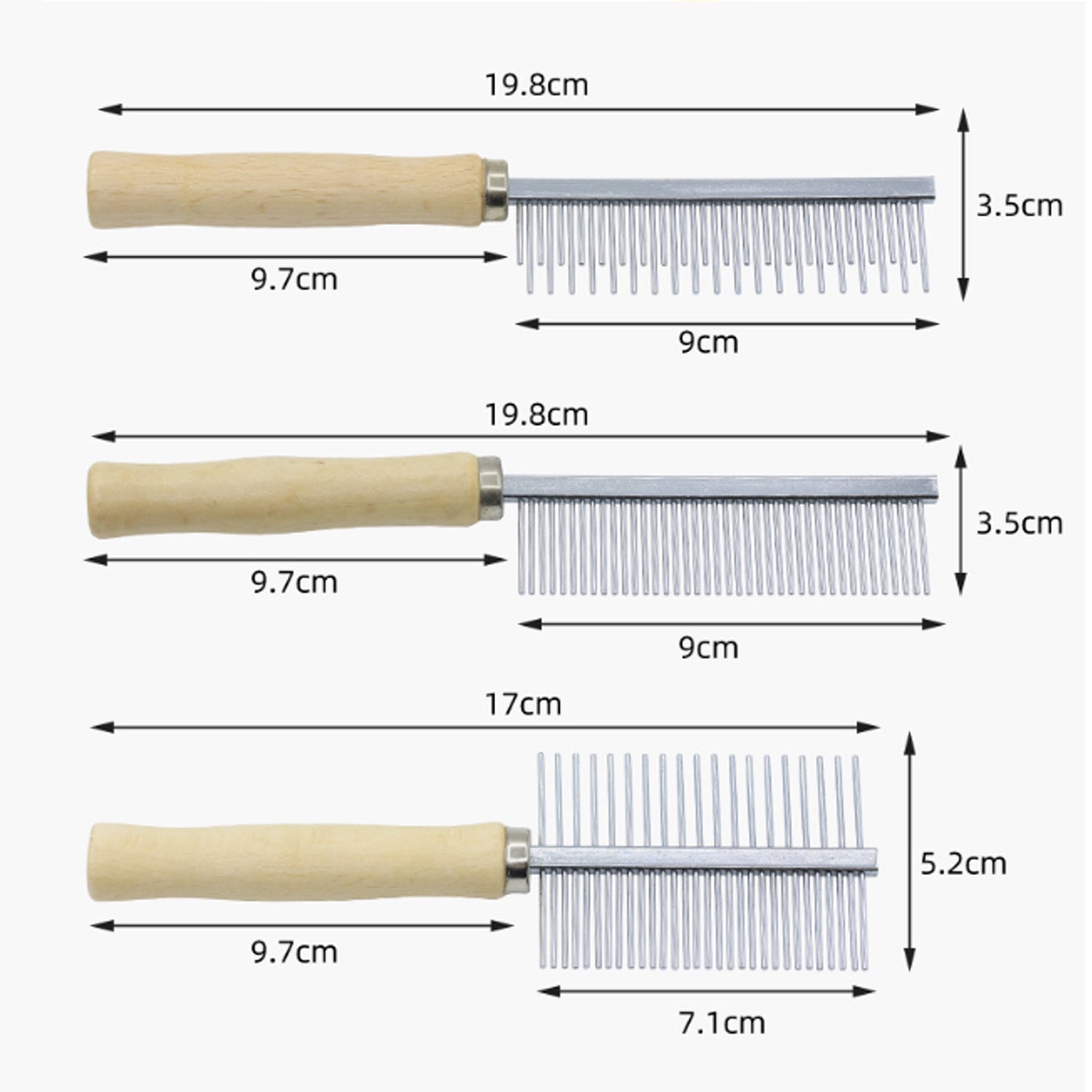 HKM-5108541 Wooden Handle Grooming Comb for Dogs and Cats - Gentle Pet Hair Brush with Round Combing Needles