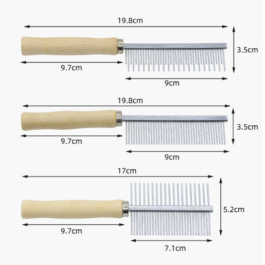 HKM-5108541 Wooden Handle Grooming Comb for Dogs and Cats - Gentle Pet Hair Brush with Round Combing Needles