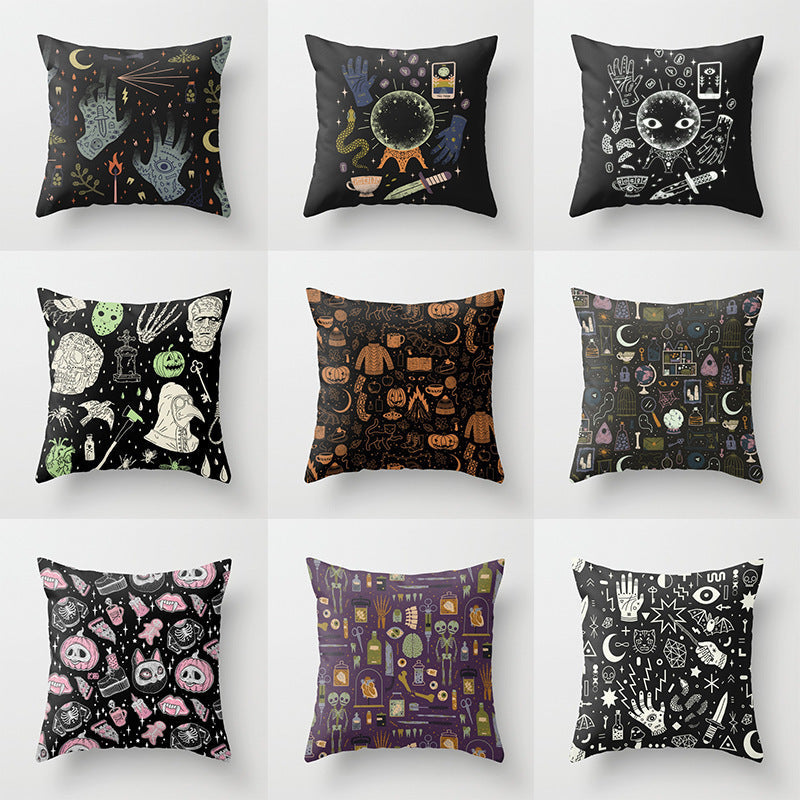 HKM-510867 Halloween Cartoon Pillowcase Cover - Peach Skin Material, 45x45 cm, PP Cotton Filling