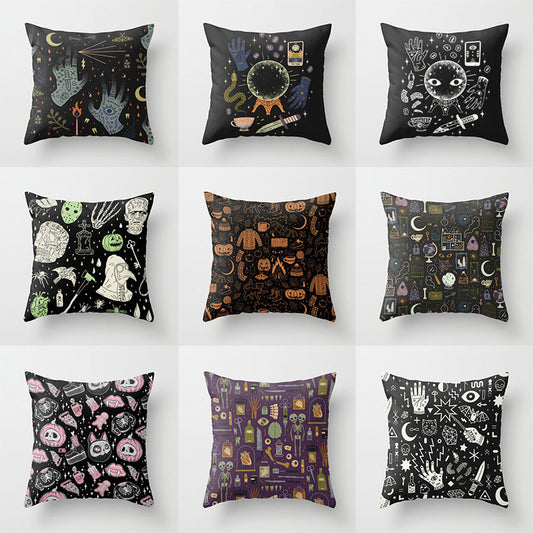 HKM-510867 Halloween Cartoon Pillowcase Cover - Peach Skin Material, 45x45 cm, PP Cotton Filling