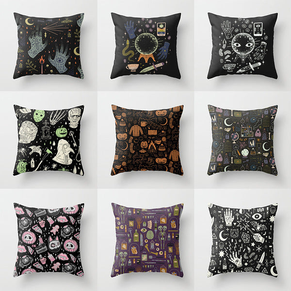 HKM-510867 Halloween Cartoon Pillowcase Cover - Peach Skin Material, 45x45 cm, PP Cotton Filling