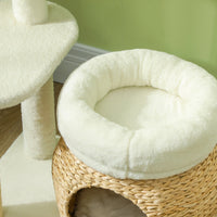 HKM-5110333 31" Cream White Cat Tree Tower with Scratching Posts, Two Cozy Beds, and Toy Ball for 1-2 Cats Up to 11 lbs