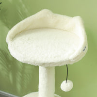 HKM-5110333 31" Cream White Cat Tree Tower with Scratching Posts, Two Cozy Beds, and Toy Ball for 1-2 Cats Up to 11 lbs