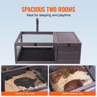 HKM-5110717 Spacious Wooden Tortoise House for Indoor & Outdoor Use - 2 Rooms, 38x24x13in