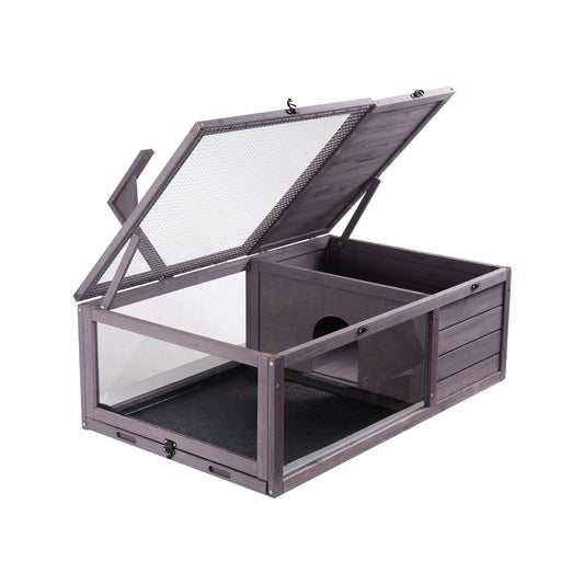HKM-5110717 Spacious Wooden Tortoise House for Indoor & Outdoor Use - 2 Rooms, 38x24x13in